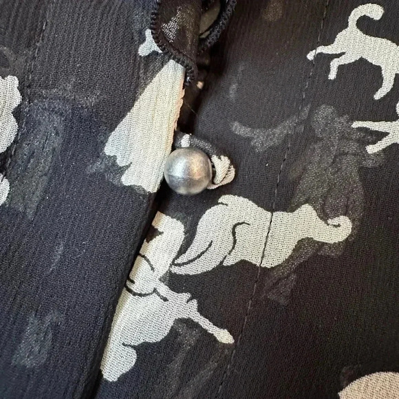 Anthropologie HD in Paris Ruffled Picea Blouse Black White Pastoral Print Size 4 - Picture 5 of 11